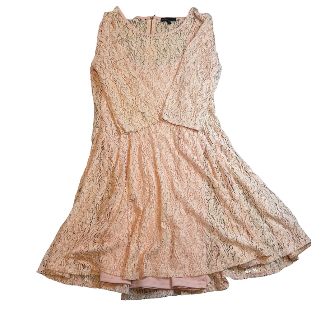 Bebop‎ Peach Pink Lace Fit Flare Dress 3/4 Sleeve Large Whimsical  Fairy